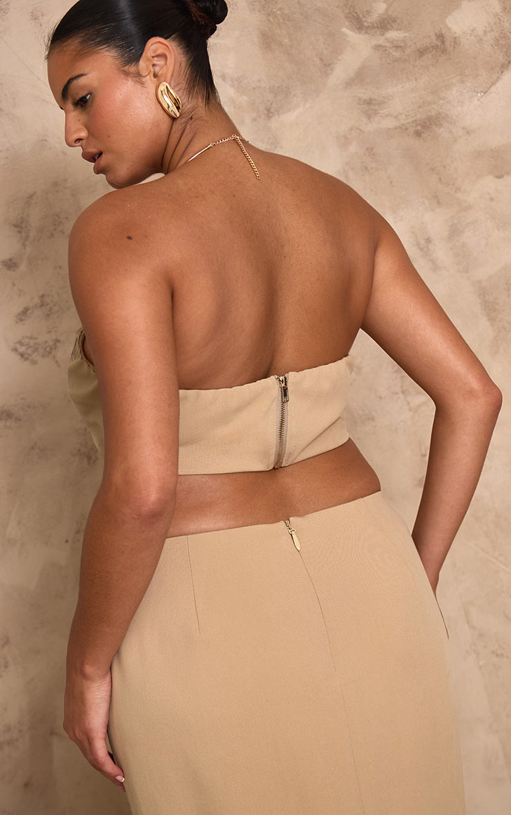 PLT Label Plus Stone Woven Embroidered Pleat Detail Gold Trim Top