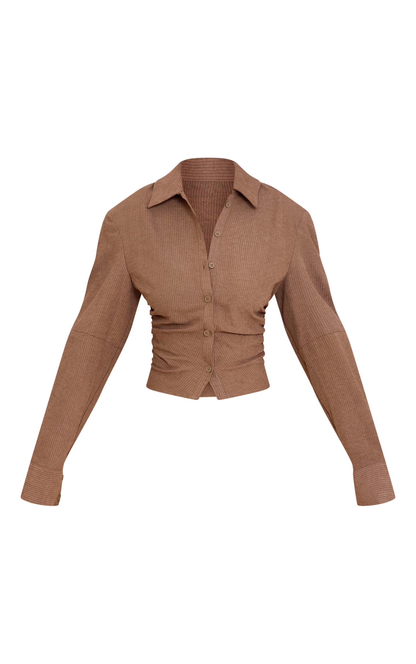 Mushroom Pinstripe Ruched Shoulder Pad Detail Shirt