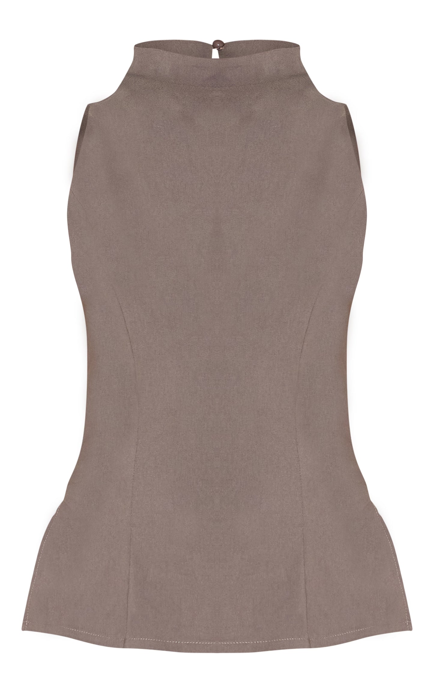 Mushroom Bengaline High Neck Waist Detail Long Top