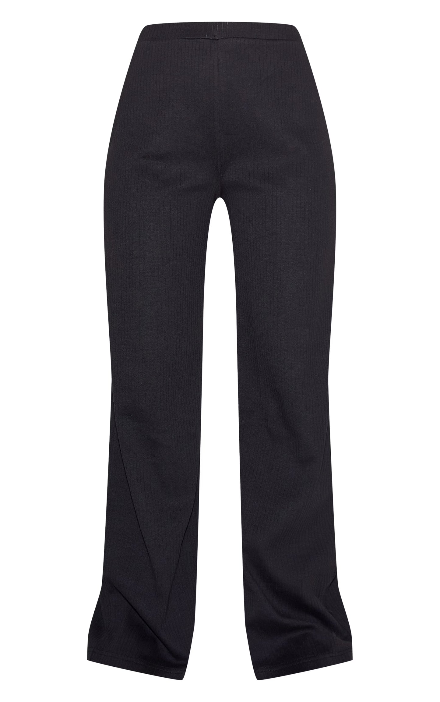 Black Mid Rise Ribbed Wide Leg Pant