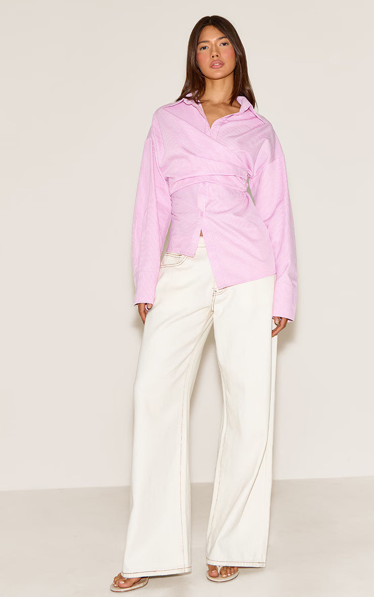 Pink Stripe Asymmetric Drape Shirt