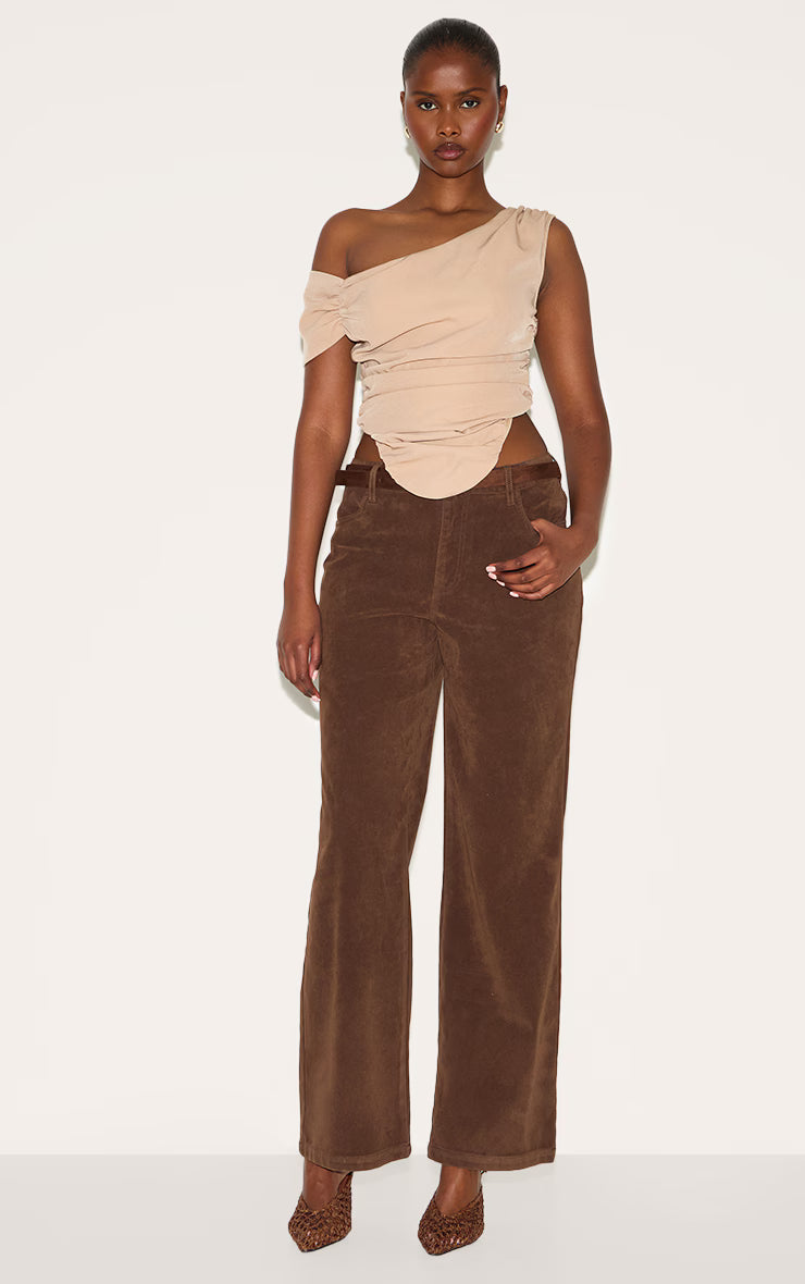 Sand Asymmetric Bardot Top