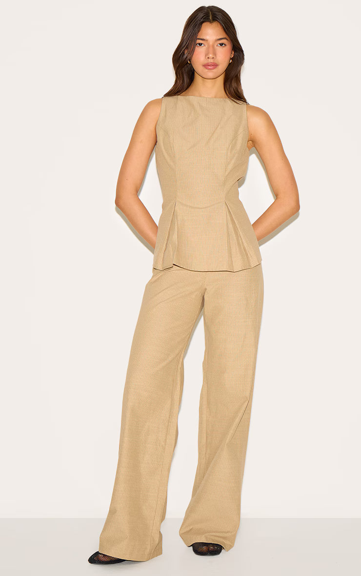 Sand Striped Cotton Peplum Top
