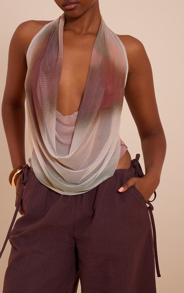 Multi Printed Mesh Halter Neck Top