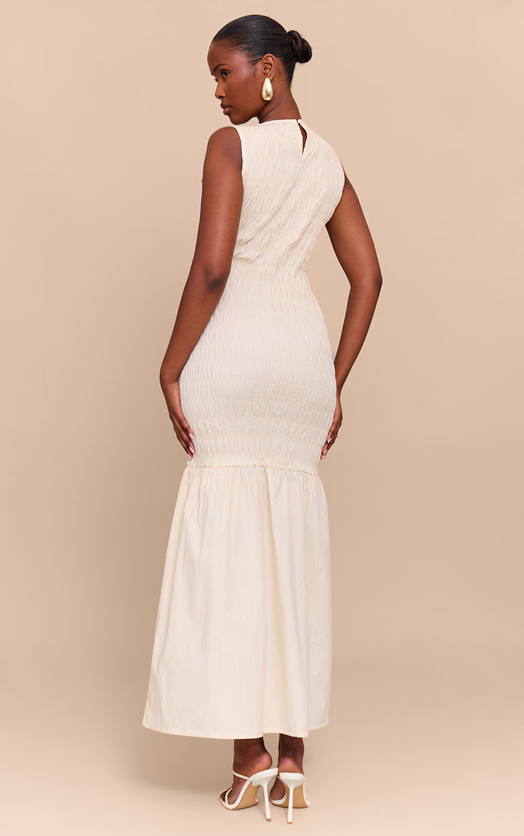 Natural Shirred Detail Drop Waist Maxi Dress
