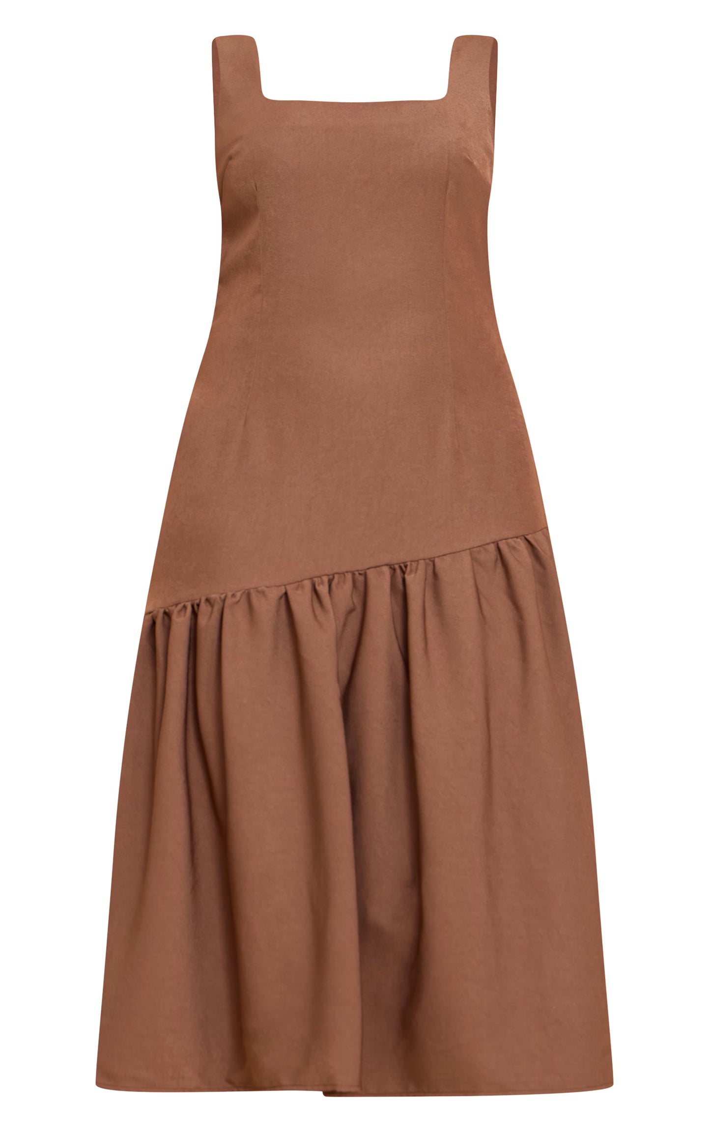 Plus Mocha Pleated Hem Square Neck Midaxi Dress