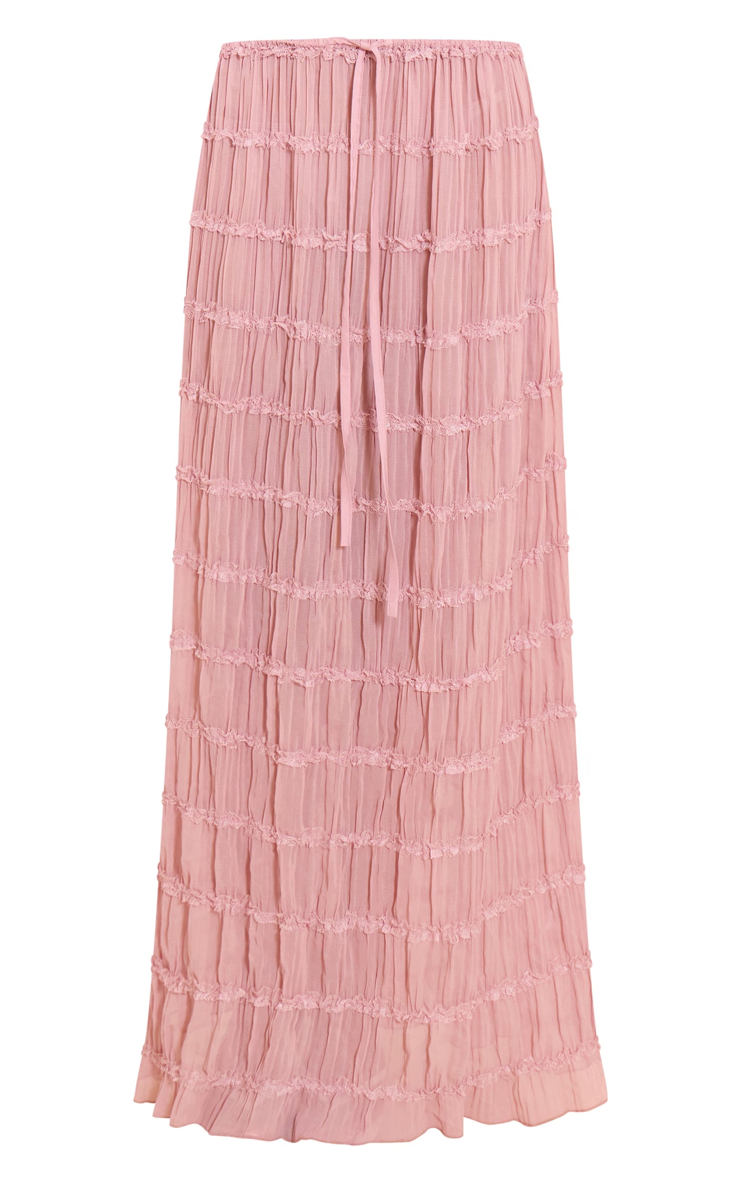 Mauve Chiffon Ruched Frill Detail Tiered Maxi Skirt