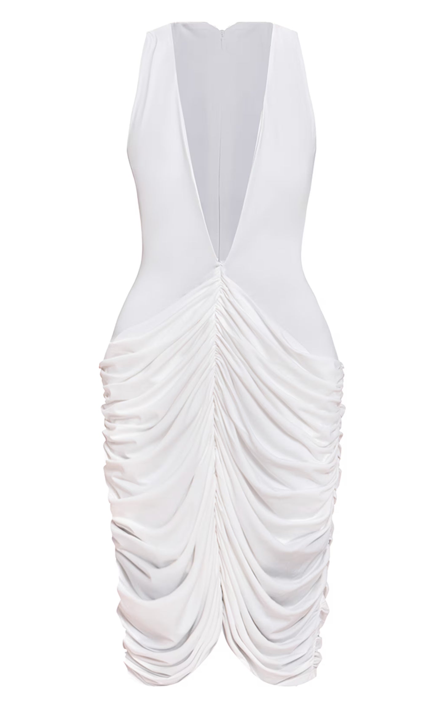 PLT Label White Slinky Draped Skirt Plunge Midi Dress