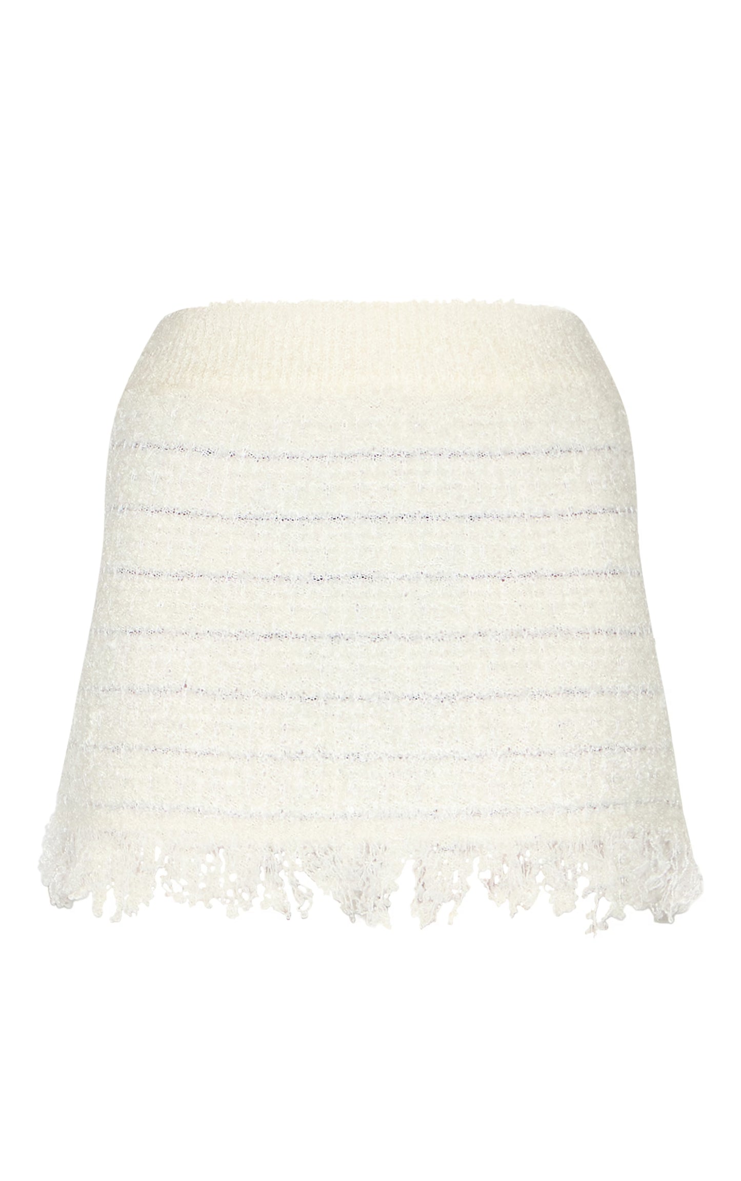Cream Boucle Knit Tassel Hem Mini Skirt