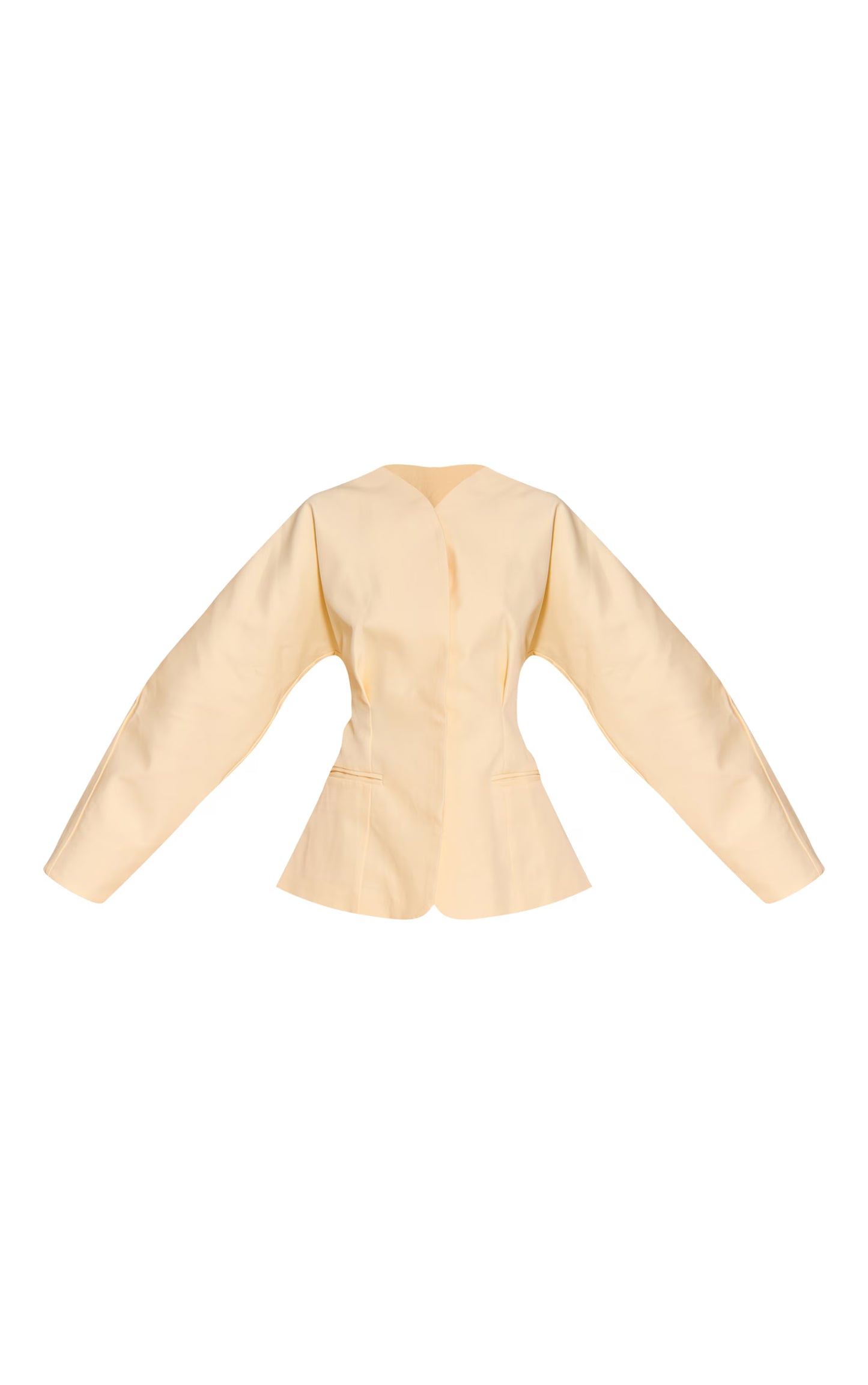 Butter Cream Premium Woven Tailored Collarless Blazer