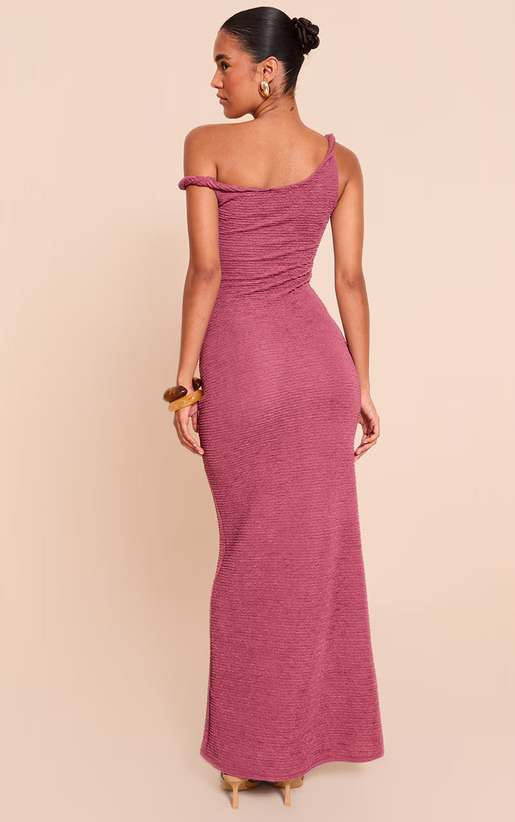 Mauve Textured Twist Strap Detail Maxi Dress