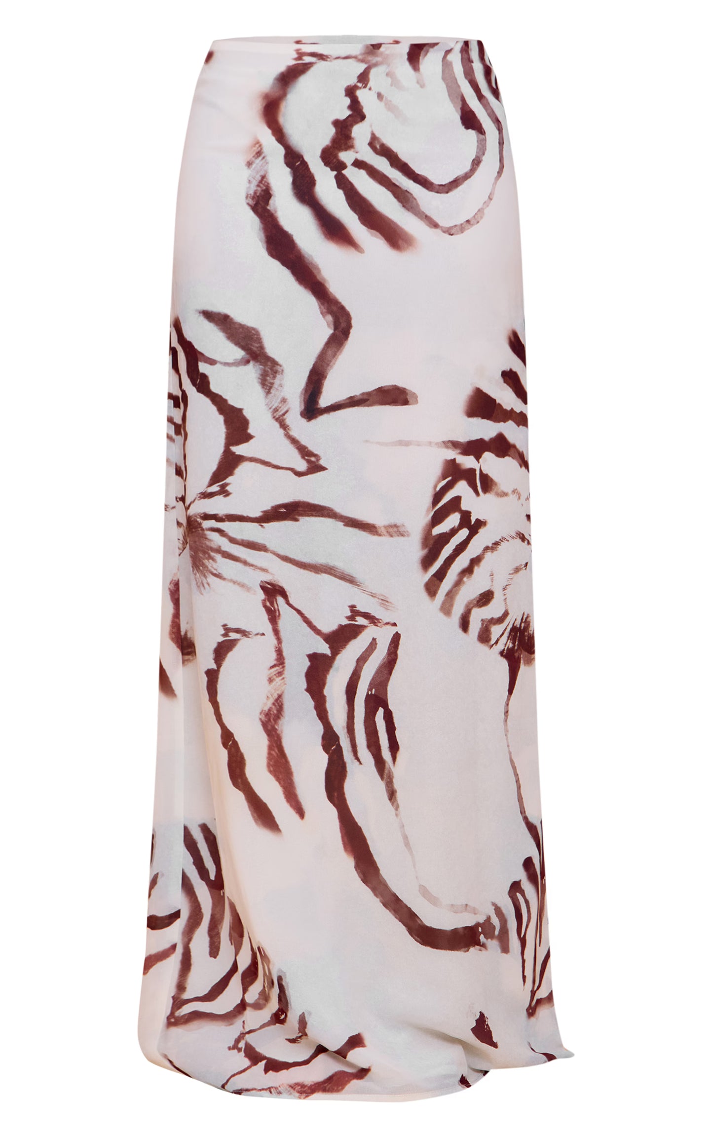 White Shell Print Chiffon Split Maxi Skirt