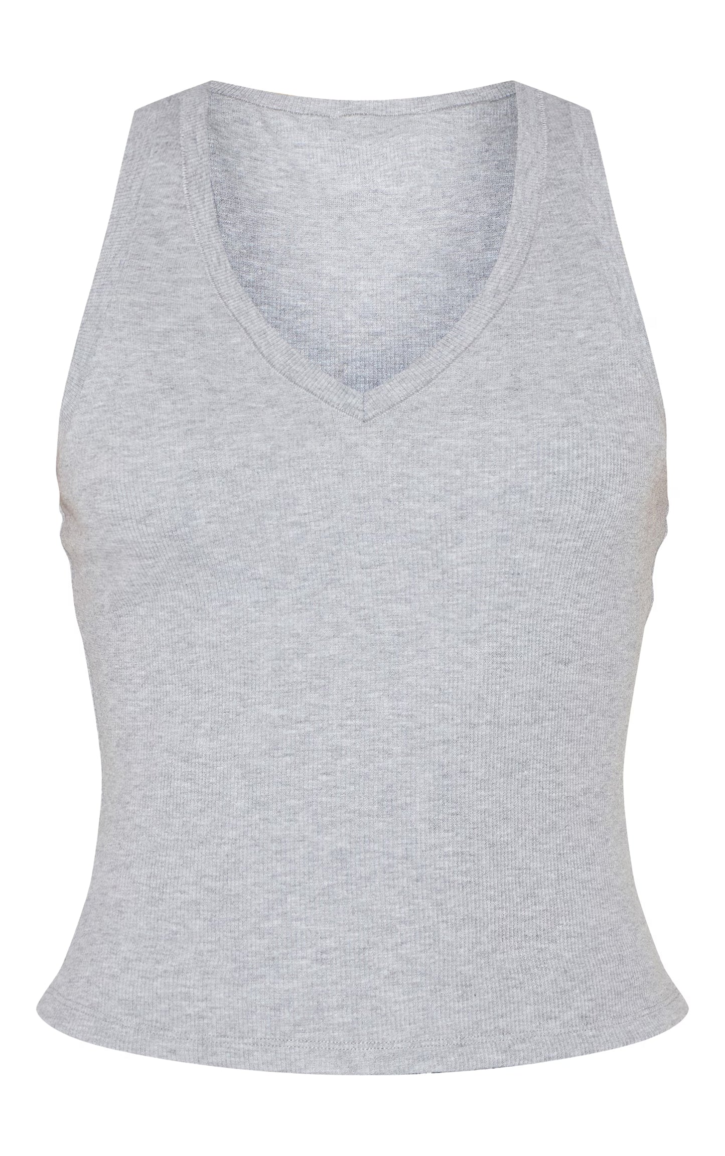 Grey Soft Rib V Neck Vest Top