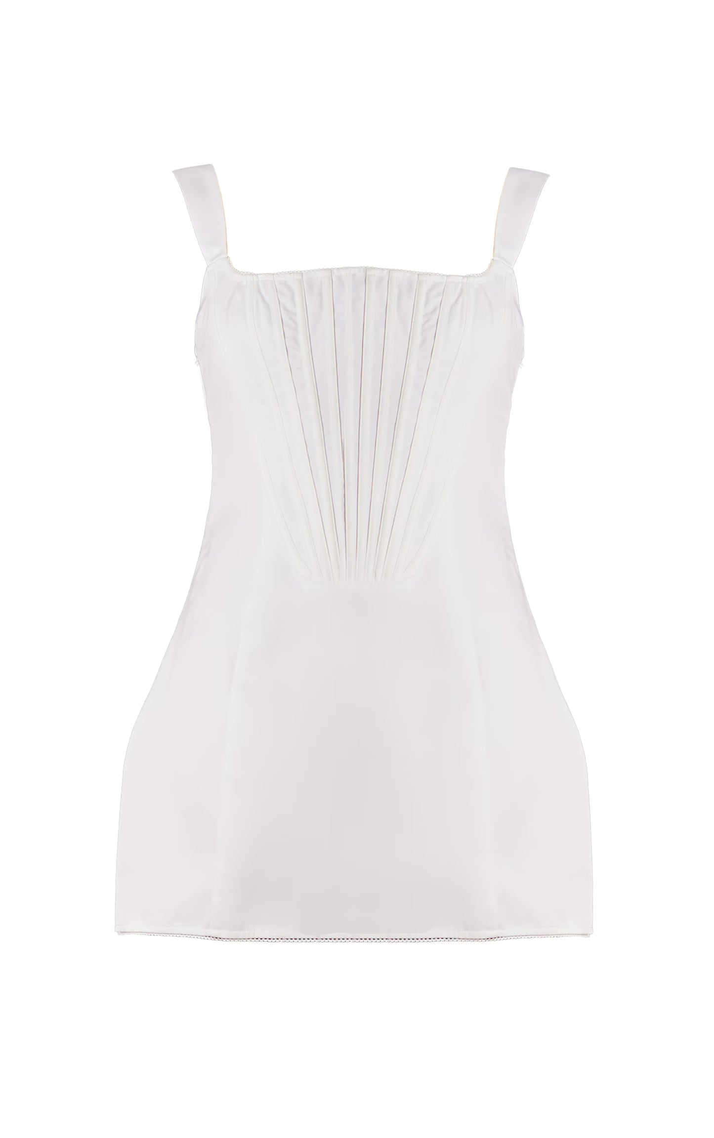 Premium White Woven Square Neck Lace Back Corset Dress