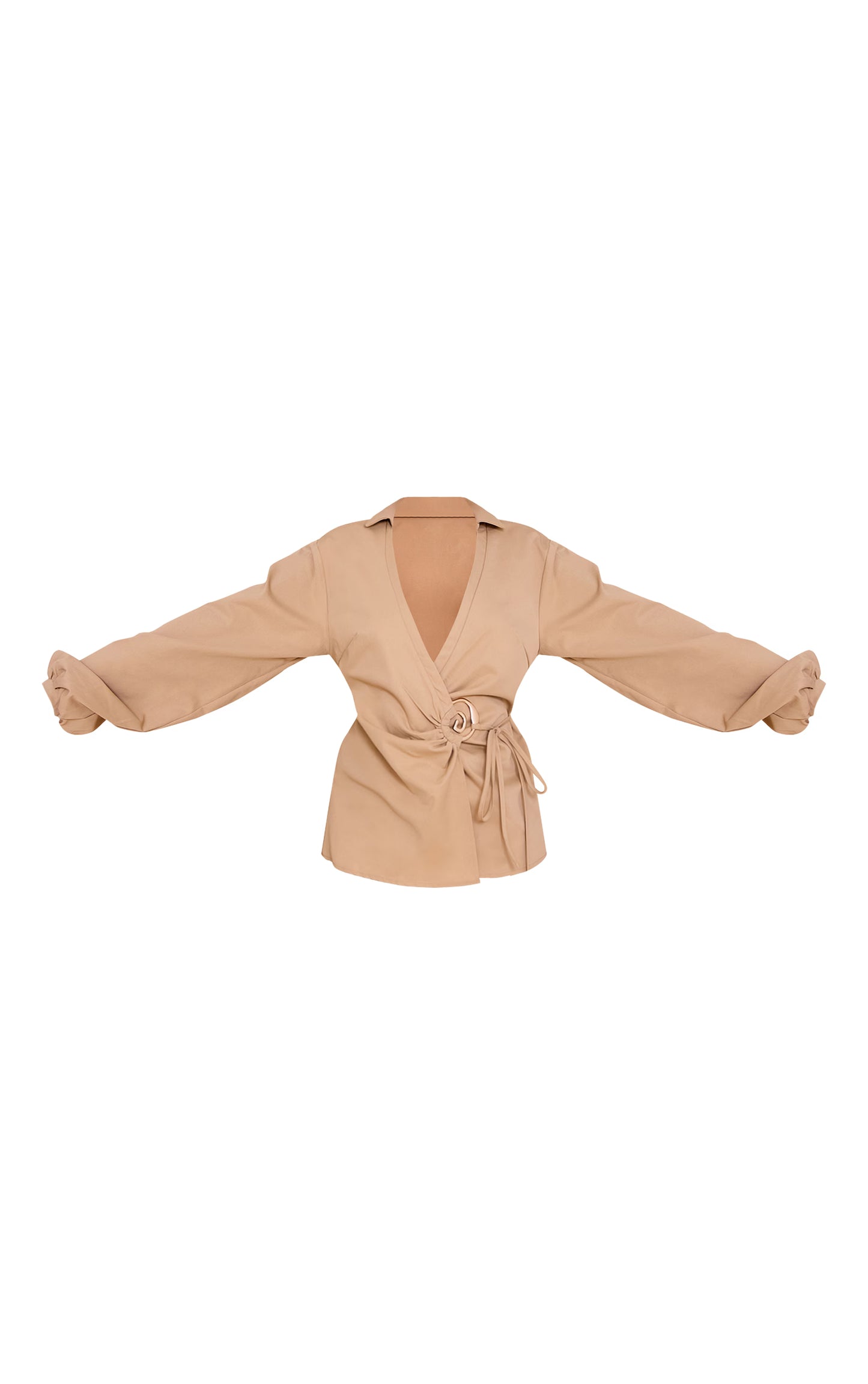 Sand Woven Tie Front Gold Hardware Detail Shirt