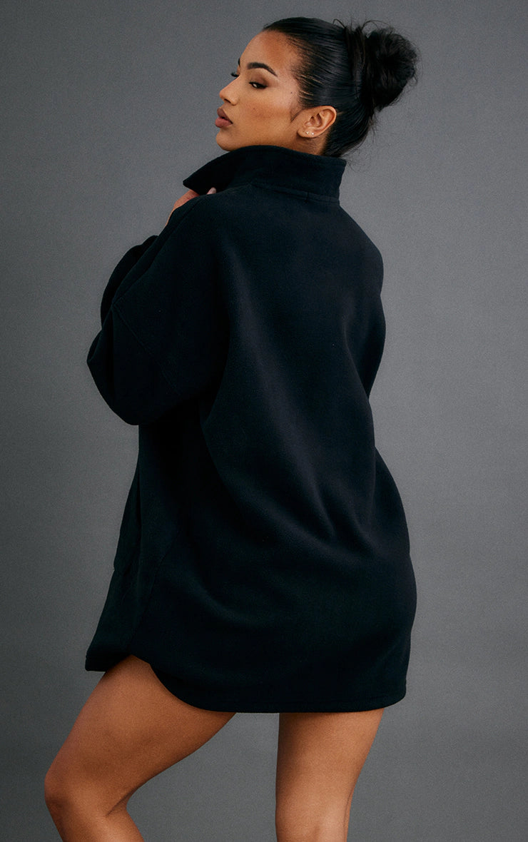 Black Authentic Graphic Half Zip Fleece Sweater Dress