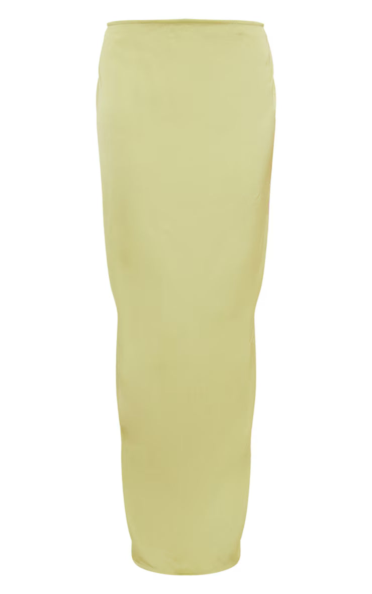 Chartreuse Satin Mid Rise Maxi Skirt