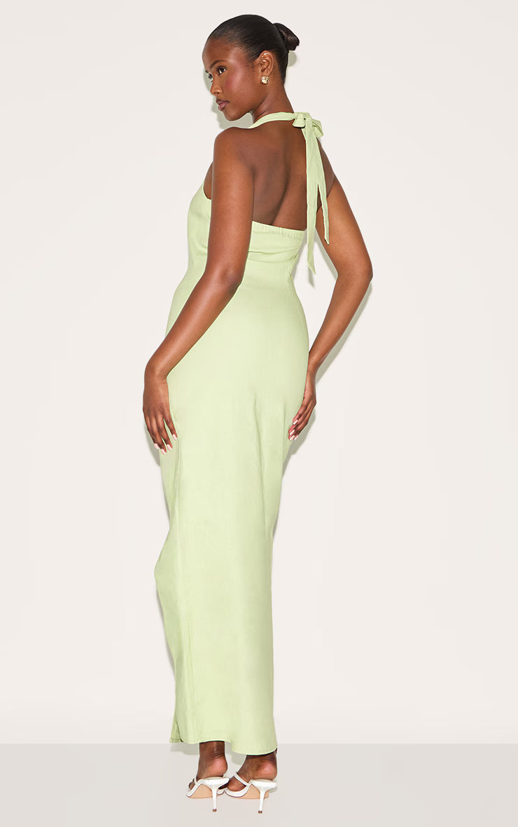 Pale Lime Woven Halterneck Maxi Dress