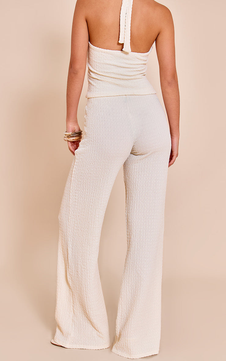 Cream Textured Drawstring Straight Leg Pant