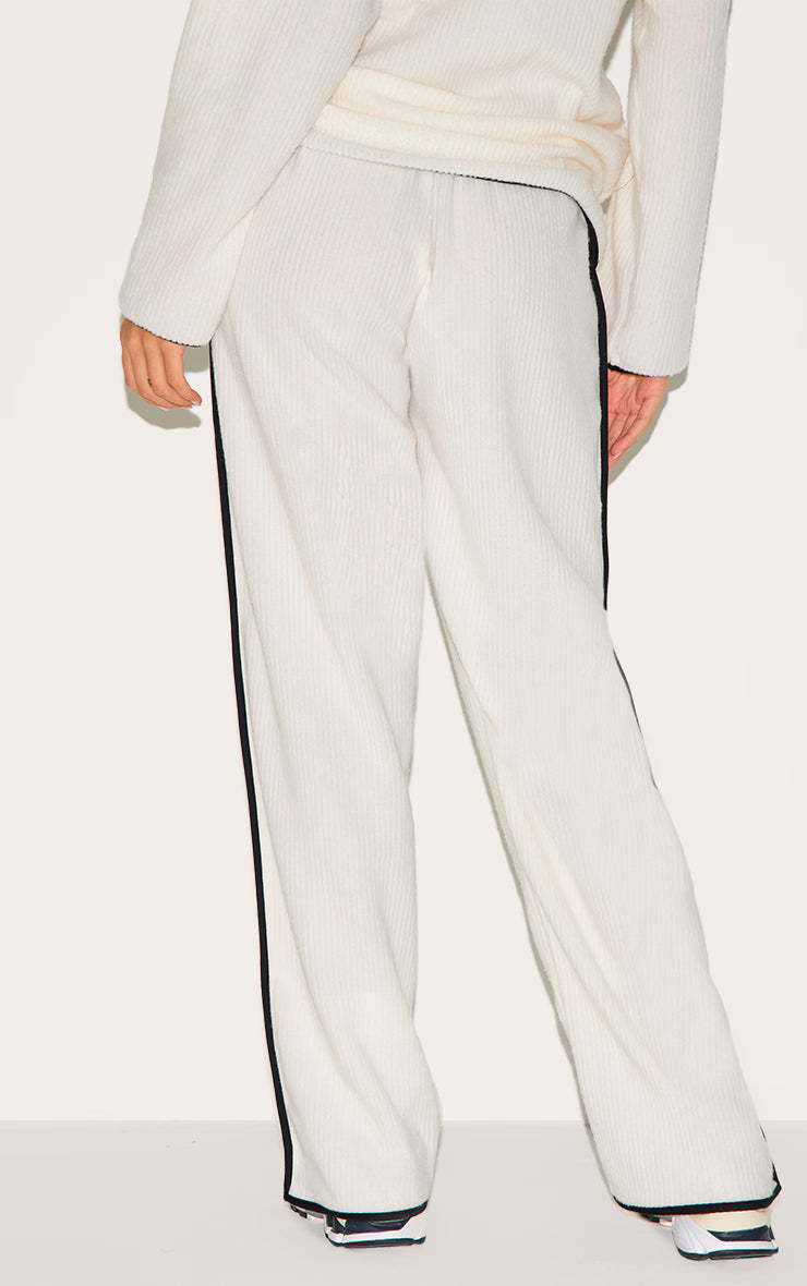 Cream Soft Rib Straight Leg Pants