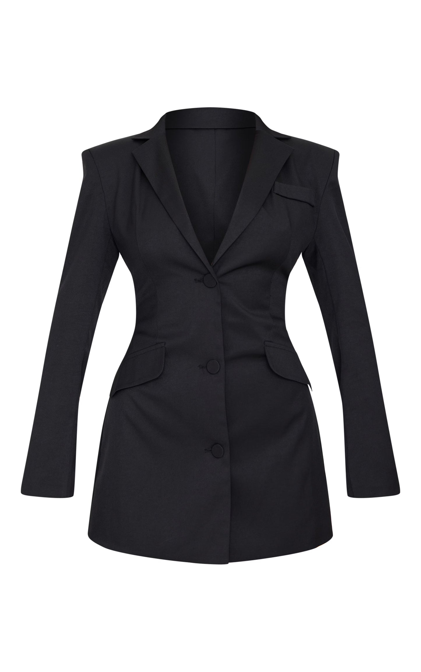 Black Woven Cinched Waist Blazer Dress