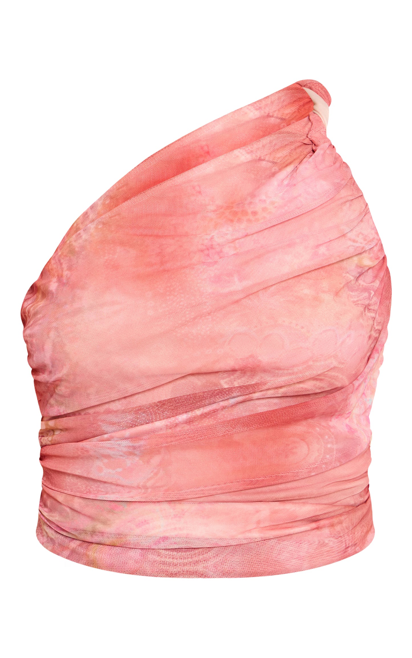 Pink Abstract Print Mesh Asymmetric Long Top