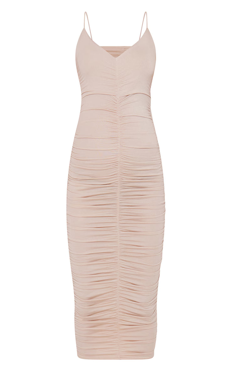 Maternity Stone Plunge Ruched Contour Jersey Midi Dress