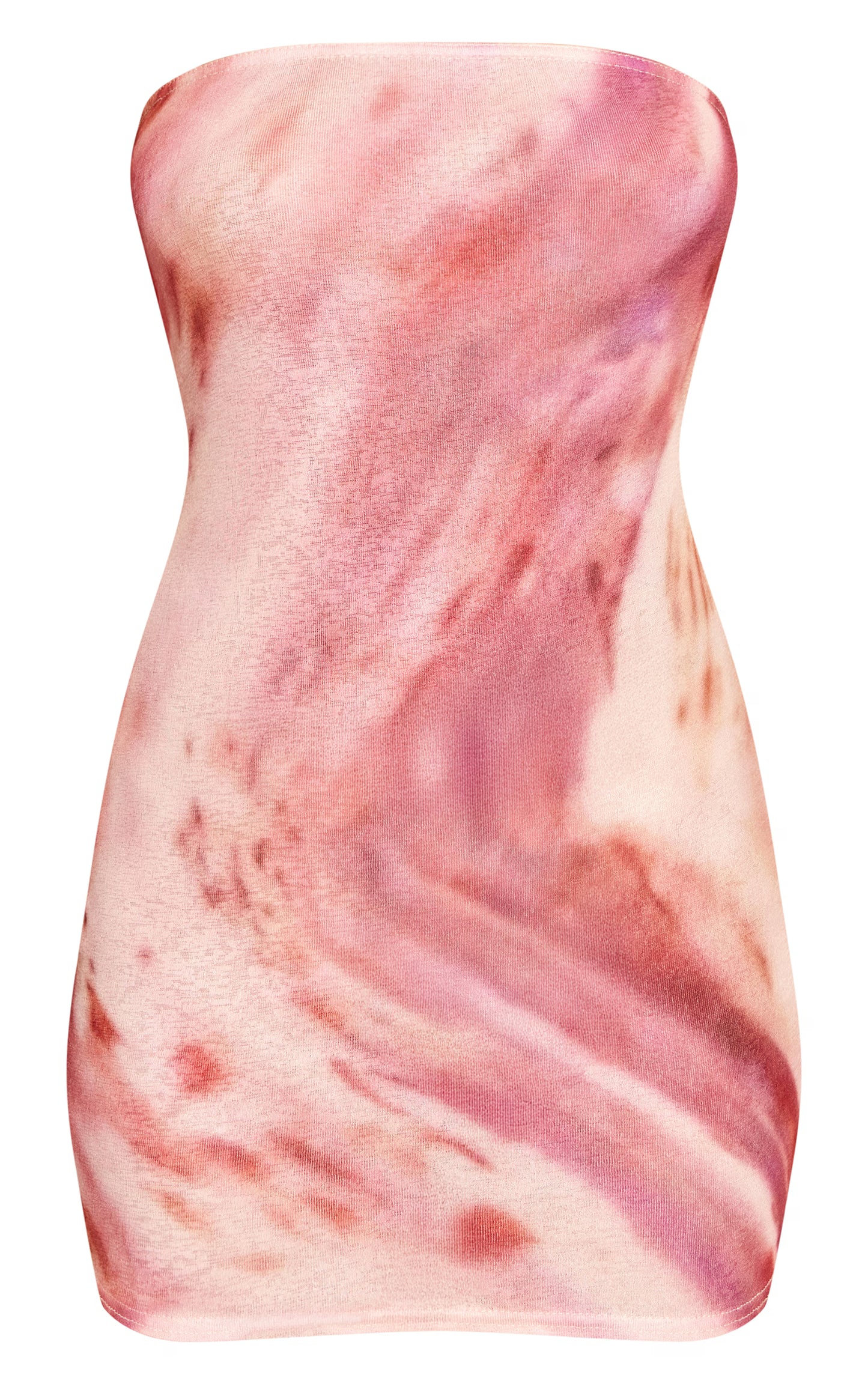 Pink Abstract Print Onion Skin Bandeau Mini Dress