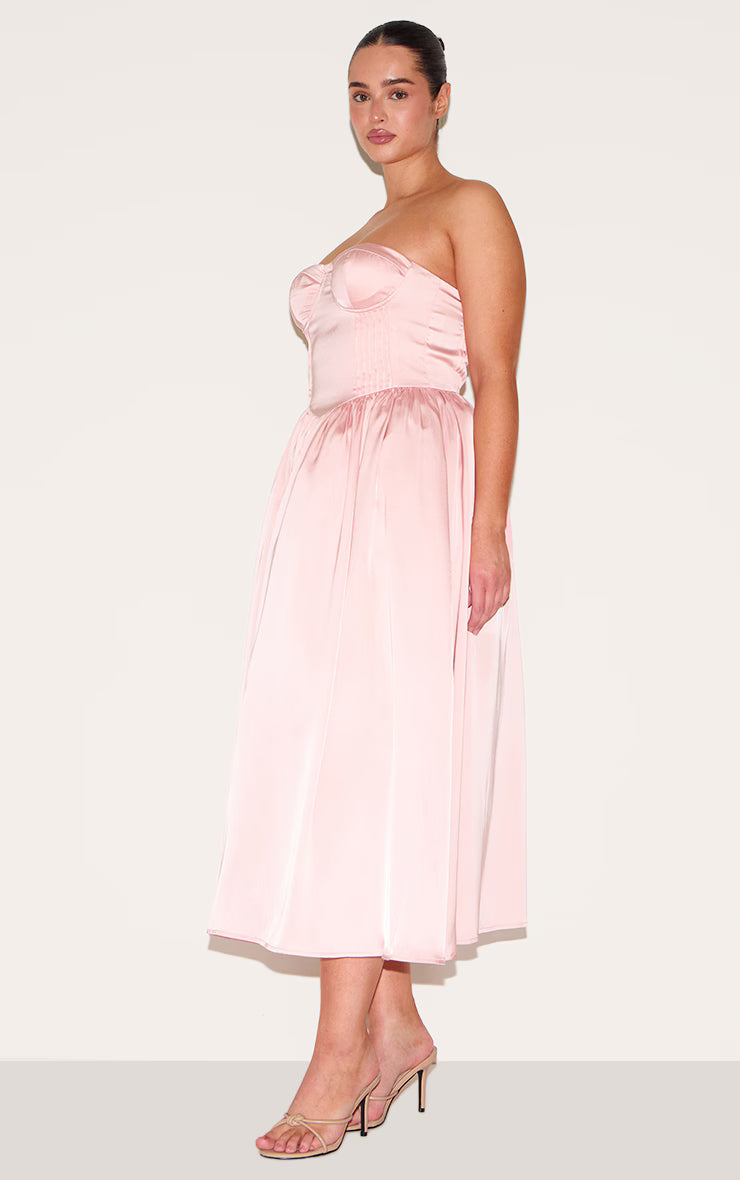 Shape Blush Satin Corseted Shift Midaxi Dress