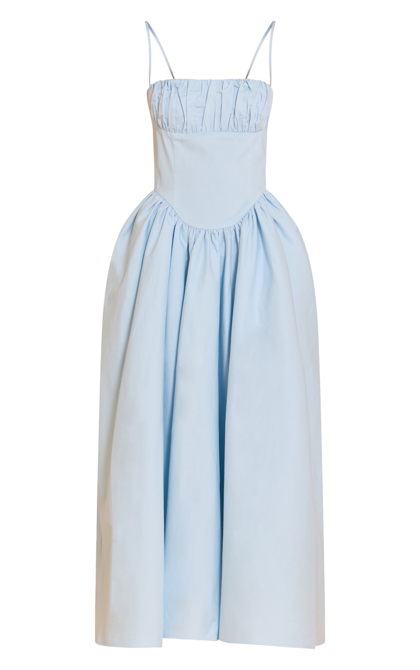 Light Blue Ruched Bust Corset Strappy Midaxi Dress