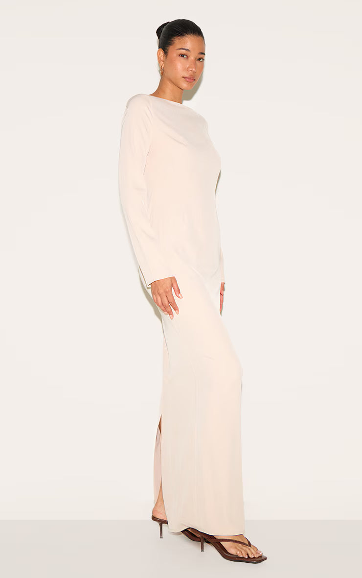 Almond Tailored Boat Neck Maxi Dress