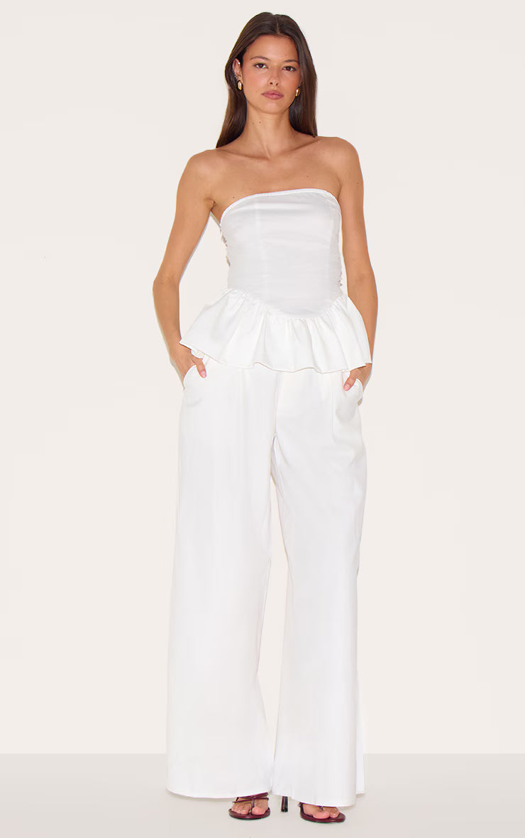 White Mesh Overlay Peplum Corset
