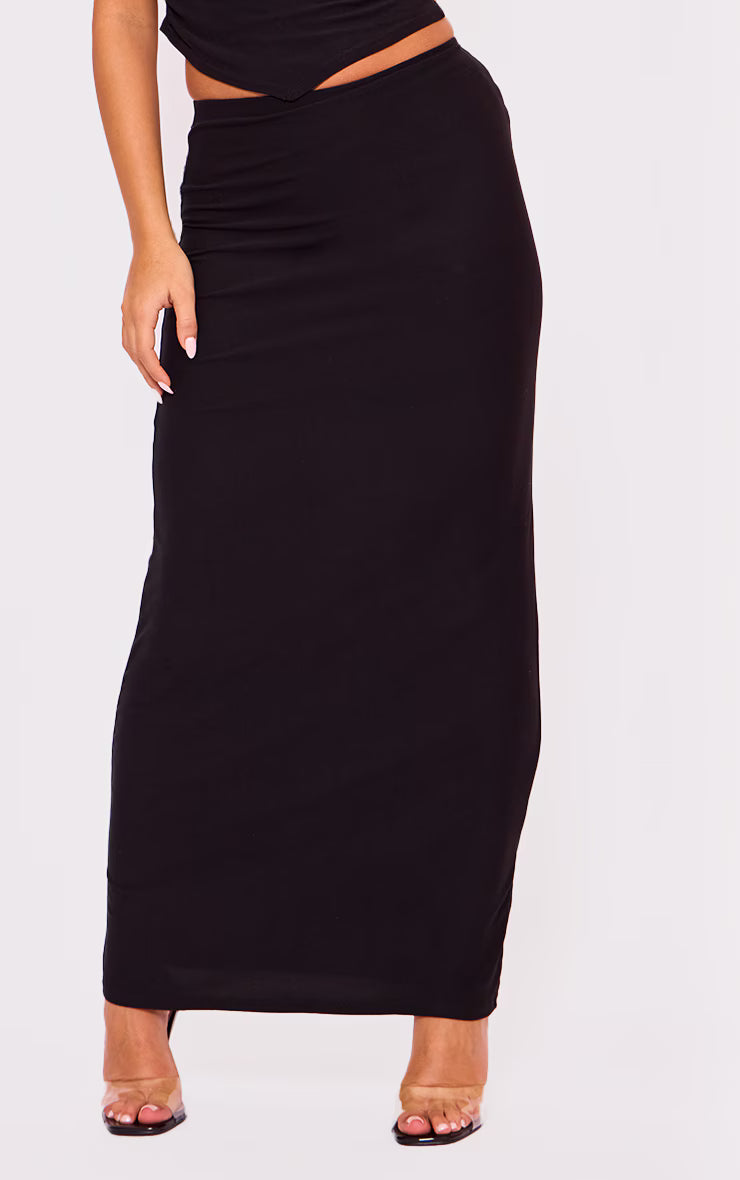 Black Soft Touch Low Rise Maxi Skirt