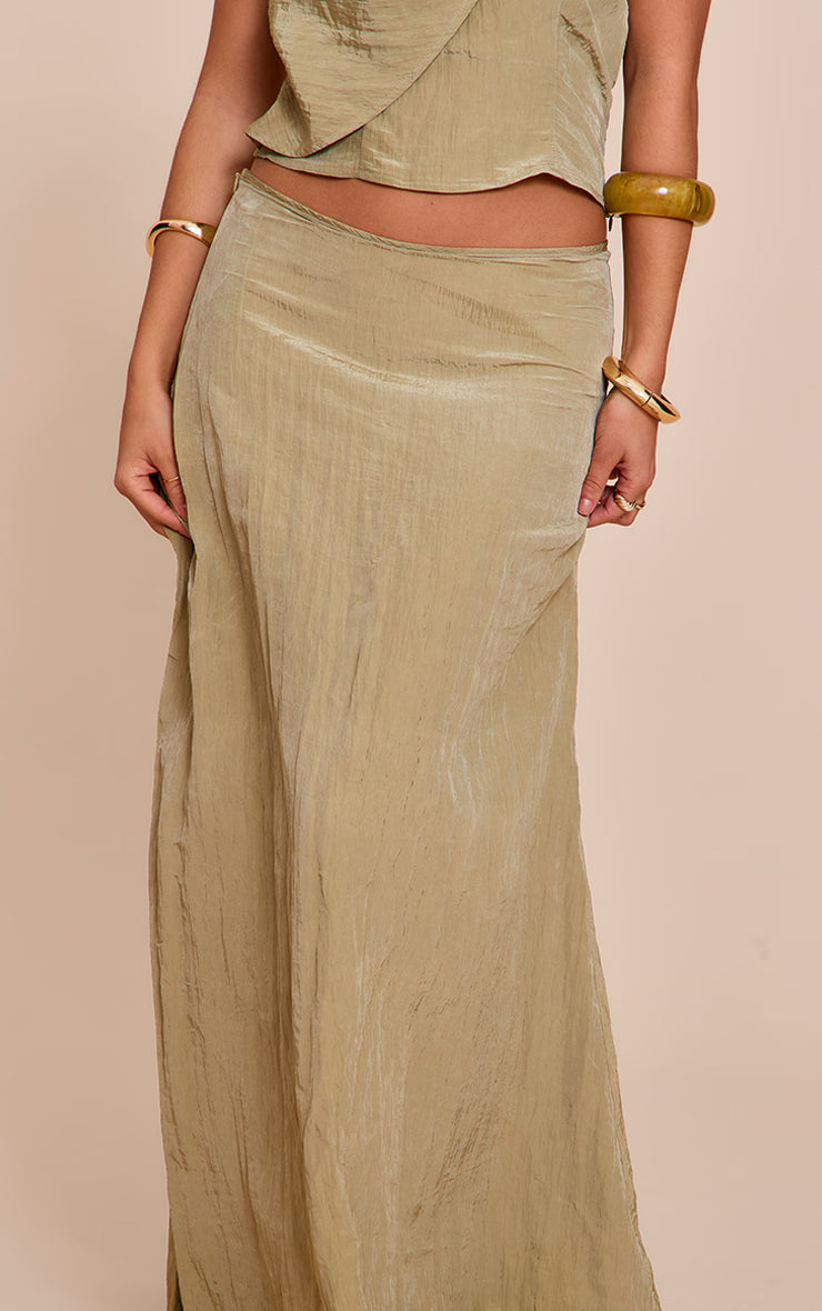 Sage Khaki Textured Woven Floaty Maxi Skirt