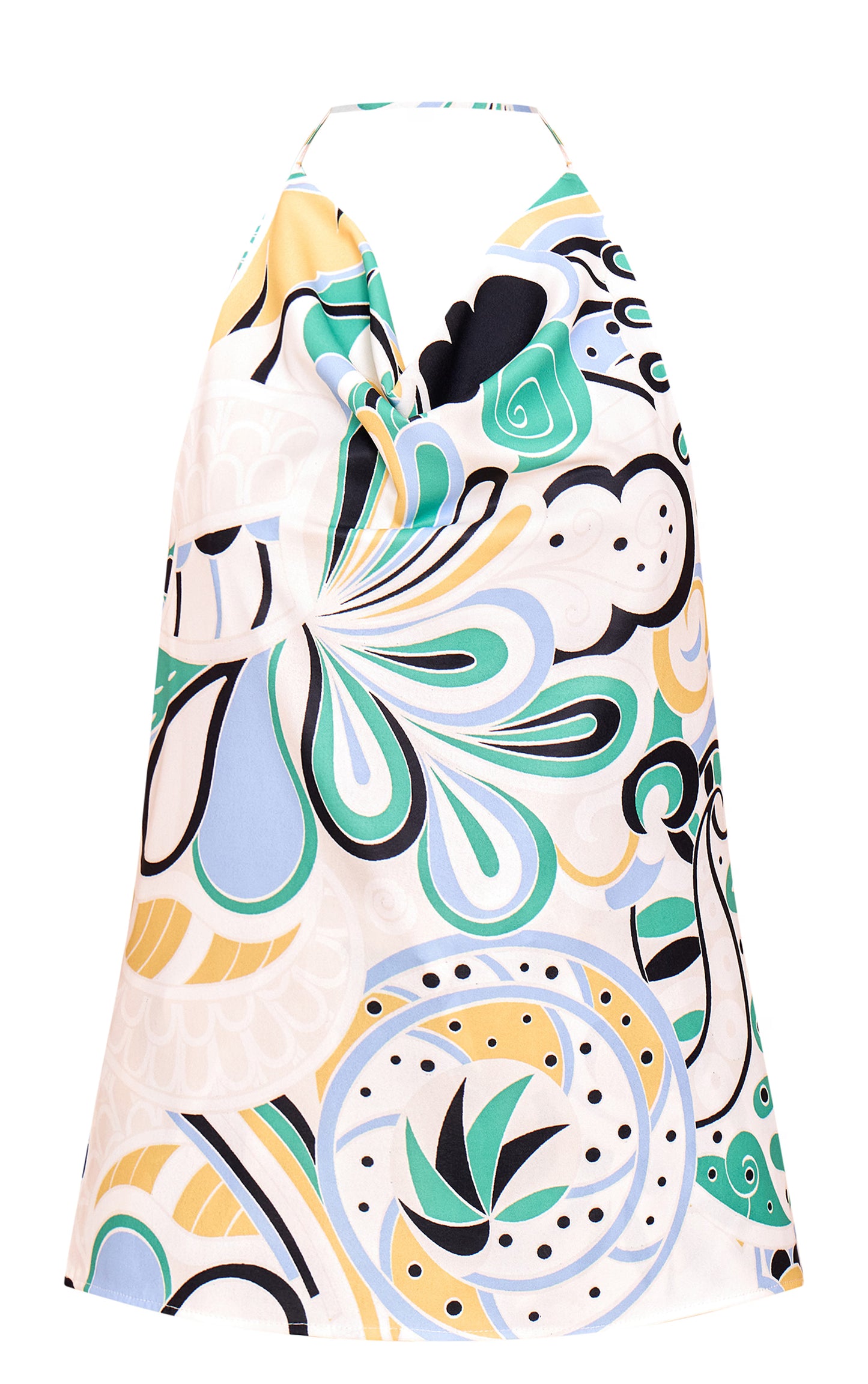 Multi Abstract Print Woven Halter Neck Floaty Long Top
