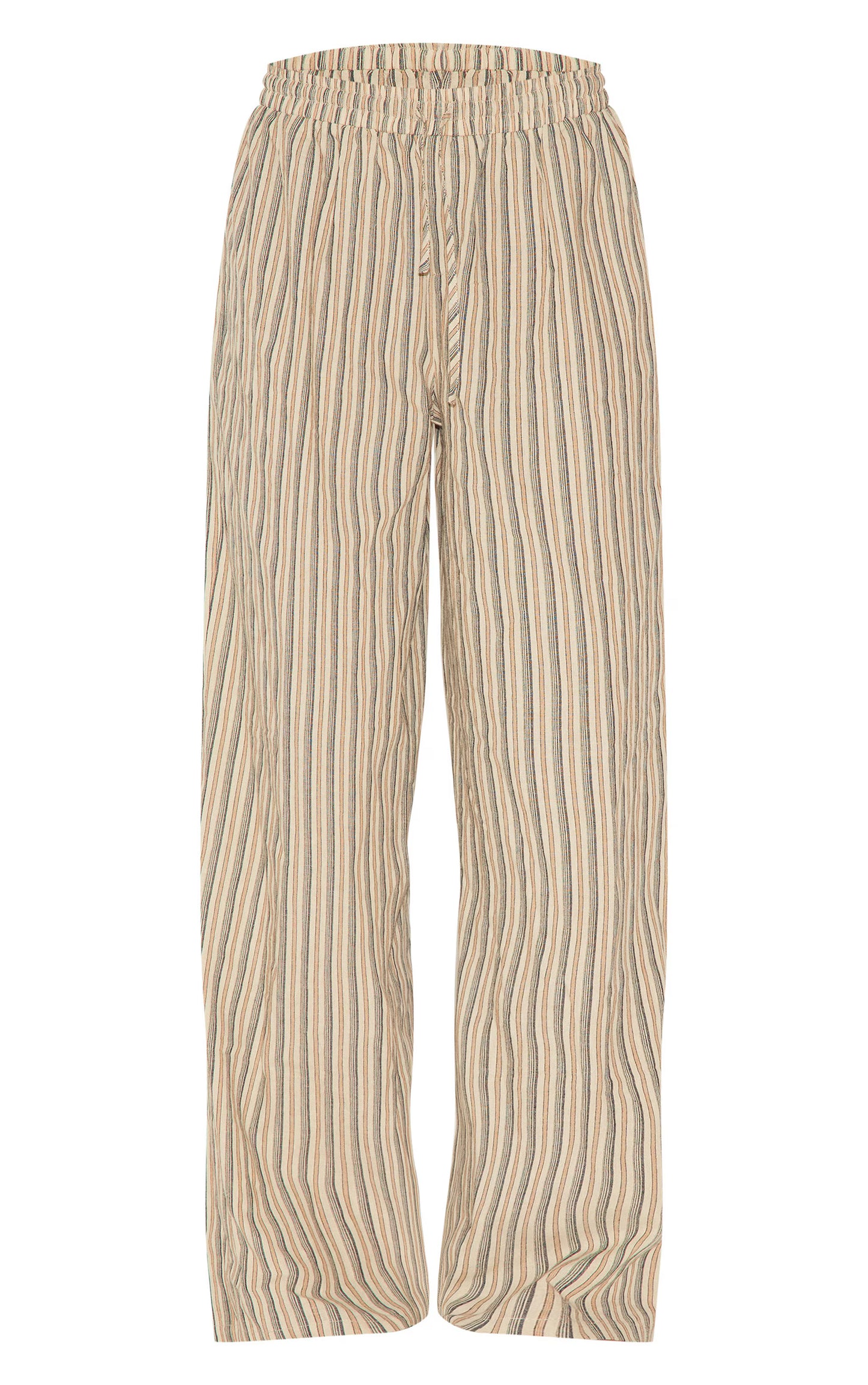 Green Pinstripe Drawstring Straight Leg Pants