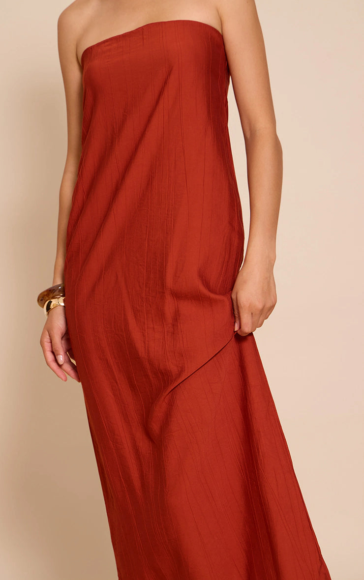 Rust Textured Column Bandeau Maxi Dress