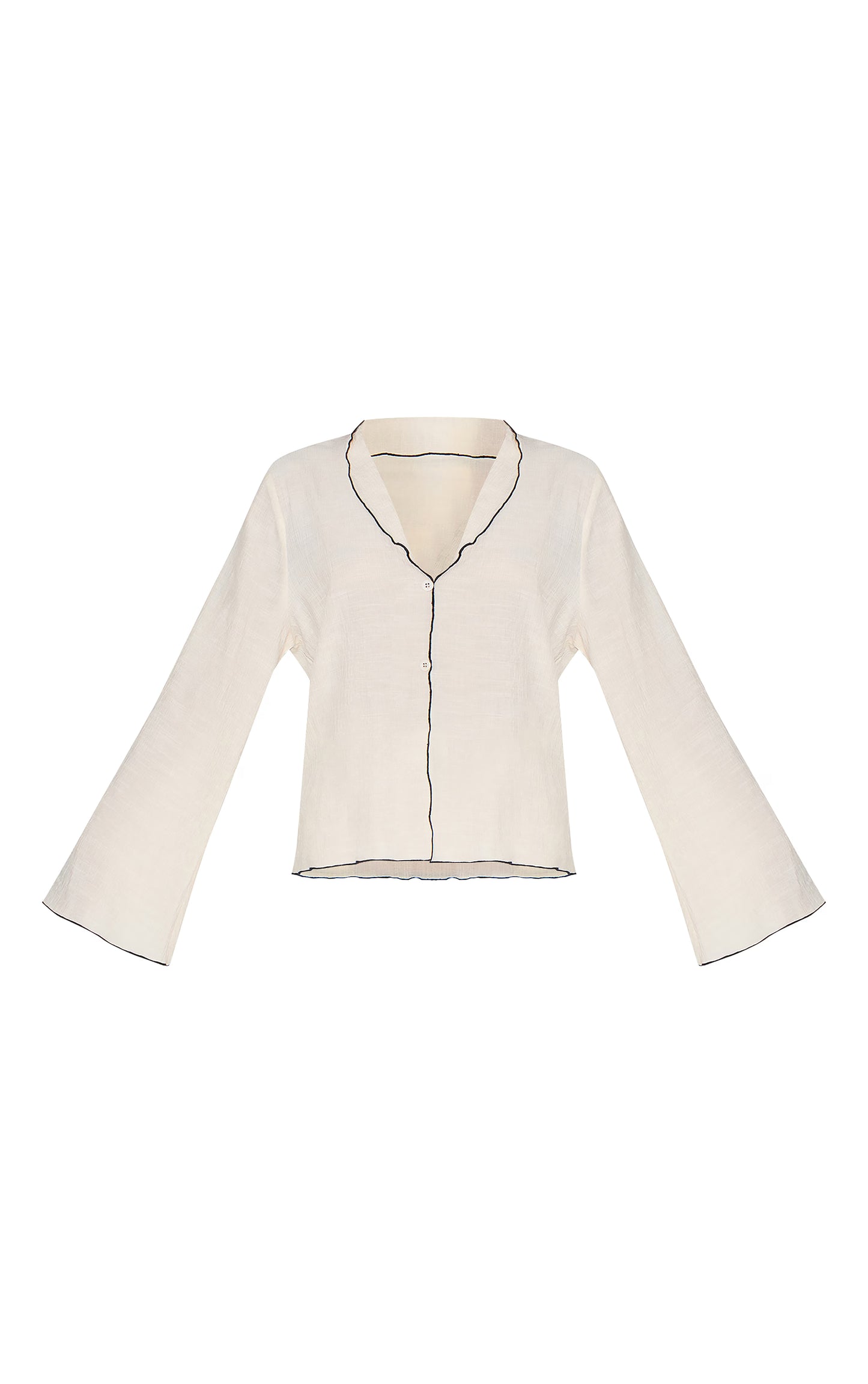 Sand Linen Look Textured Contrast Trim Oversized Shirt