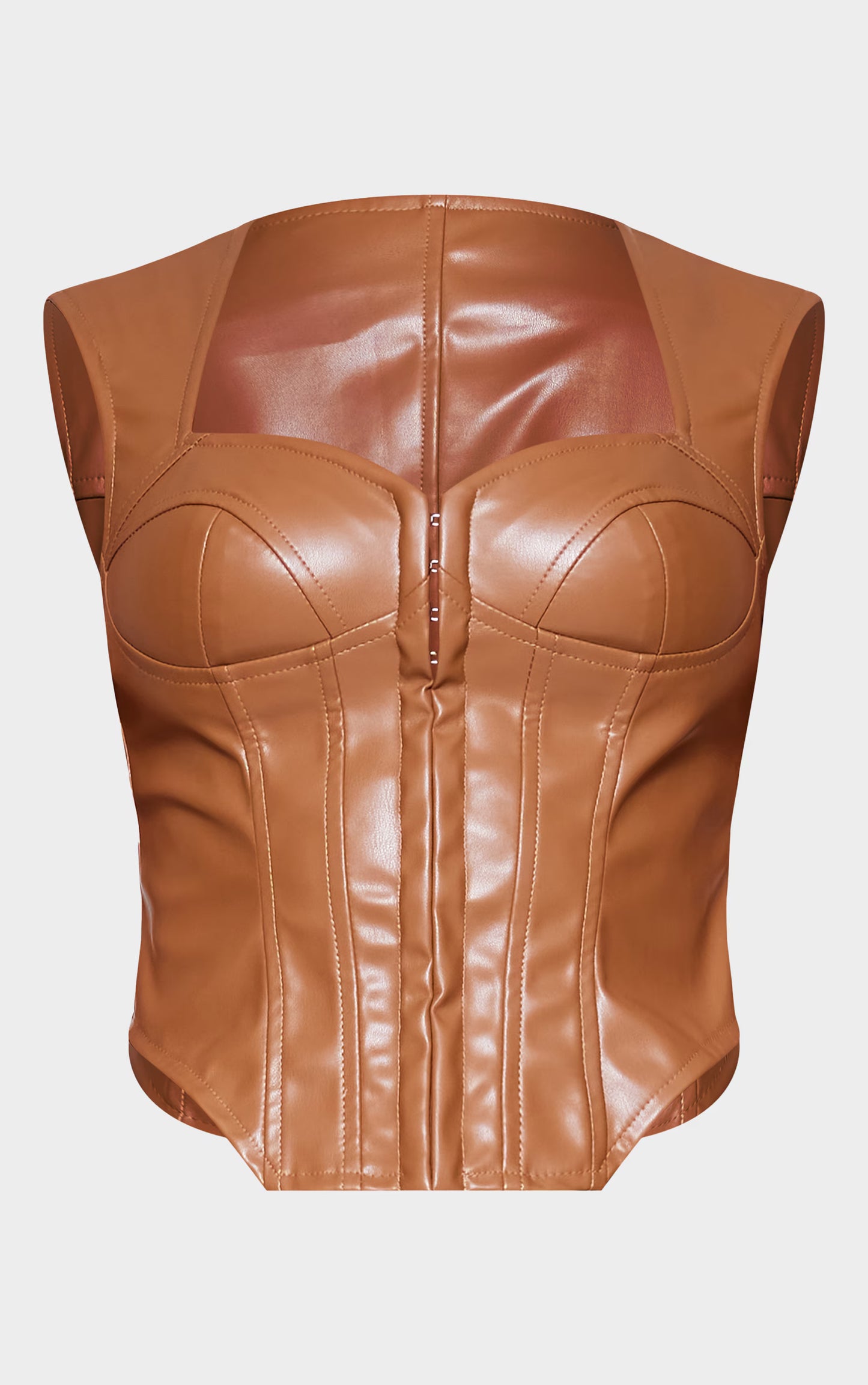 Stone Faux Leather Corset Detail Long Top