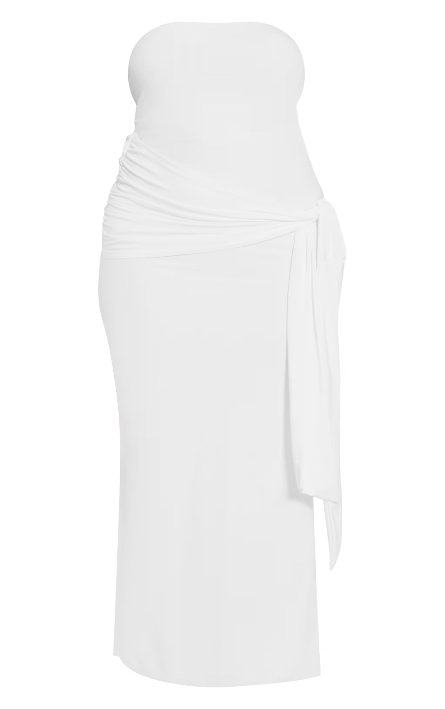 Plus Cream Tie Detail Bandeau Soft Touch Maxi Dress