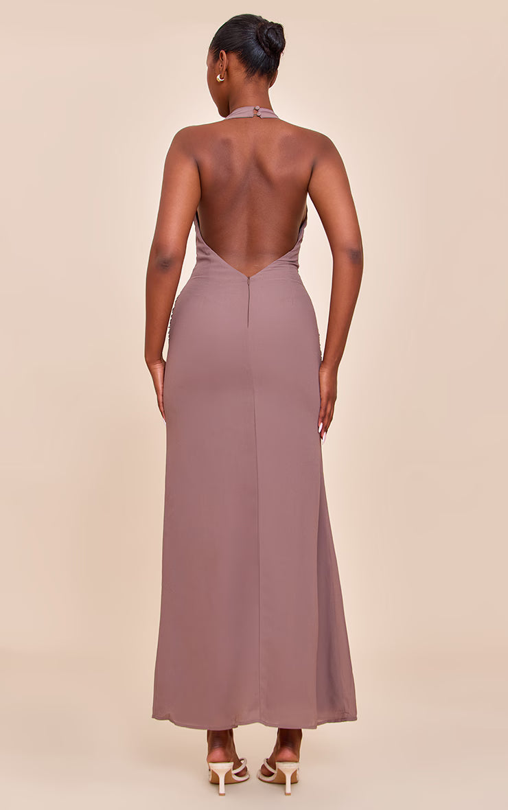 Mushroom Chiffon Twist Detail Maxi Dress