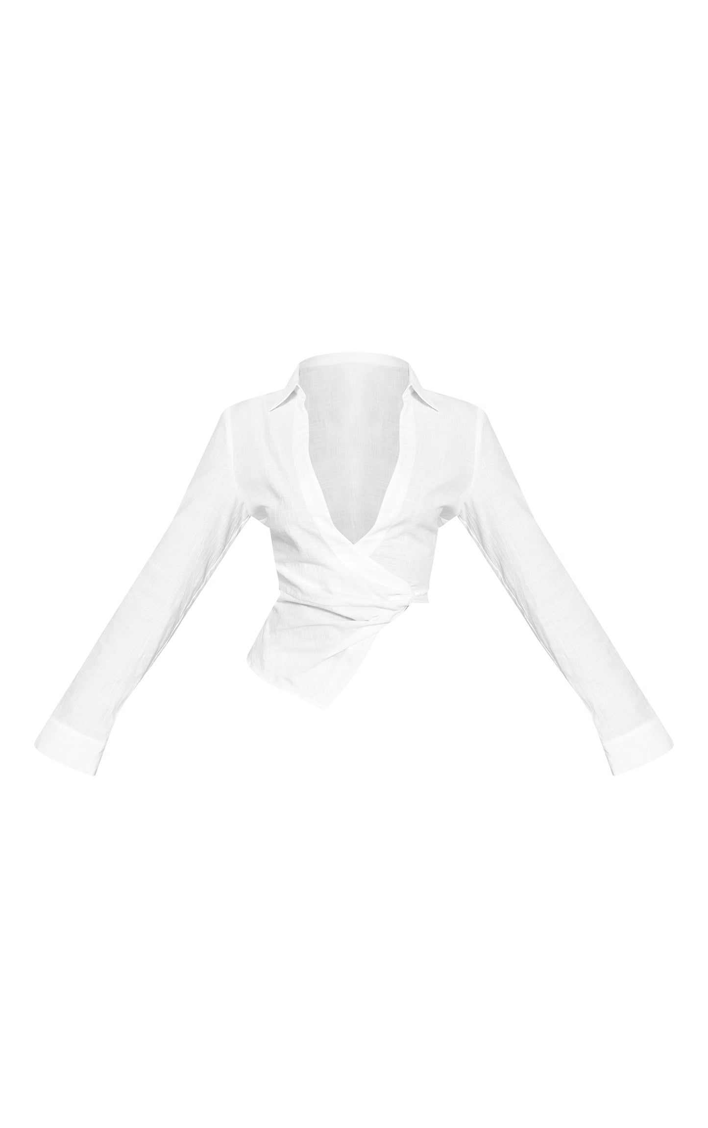 White Linen Look Twist Plunge Shirt