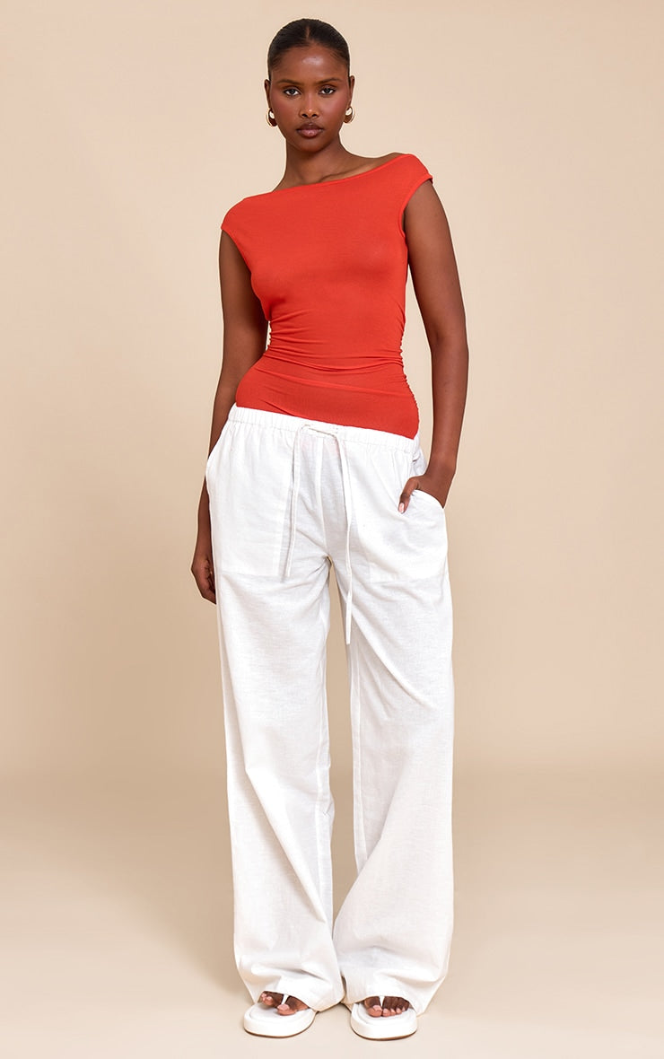 Red Sheer Soft Touch Cowl Neck Long Vest Top