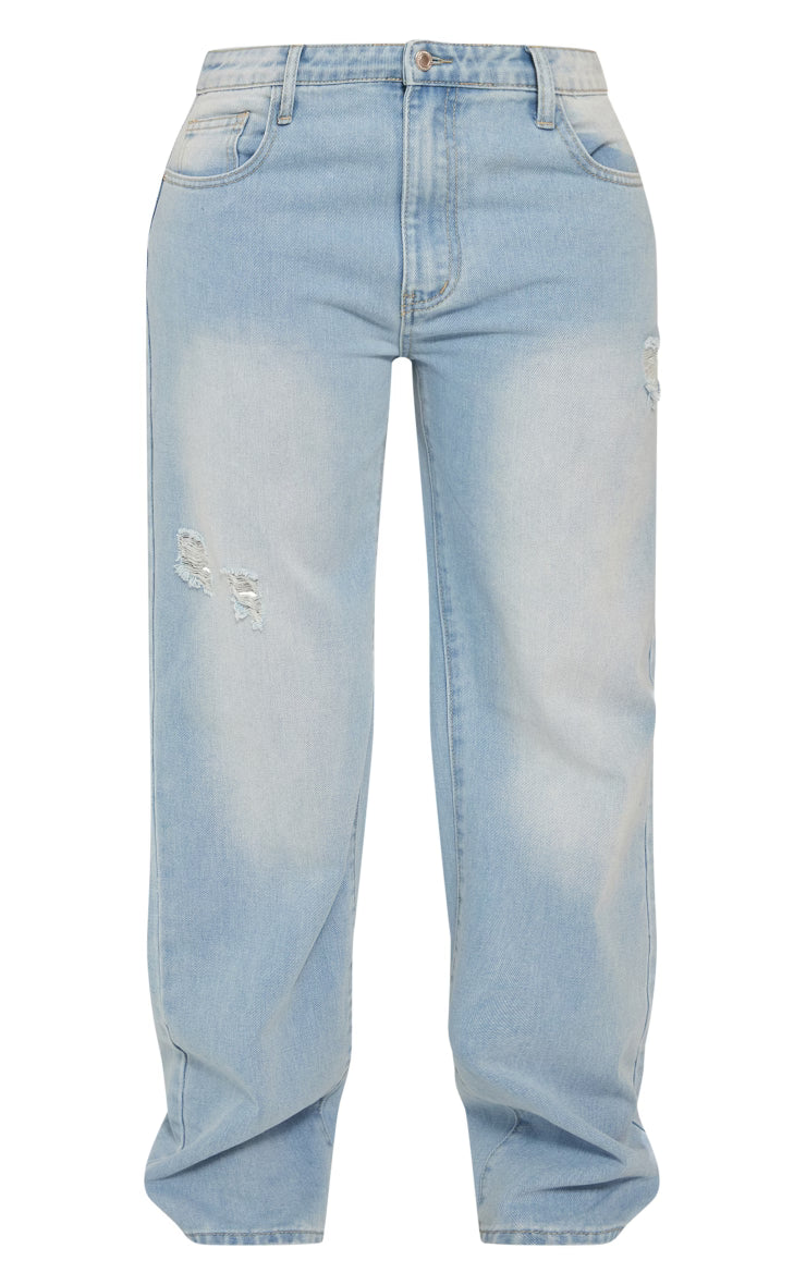 Shape Light Blue Washed Denim Wide Leg Jeans