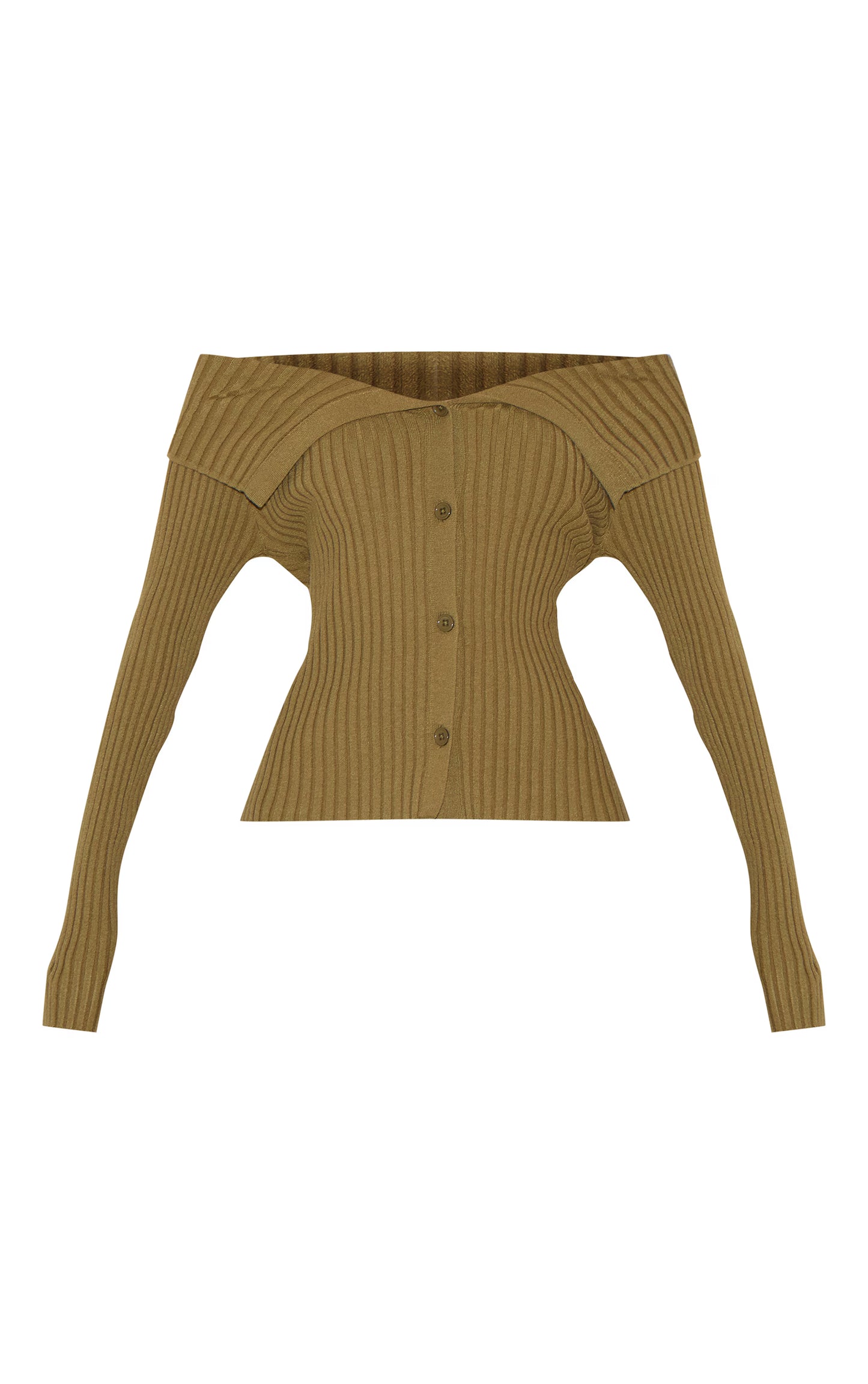 Olive Rib Knit Fold Over Button Up Top