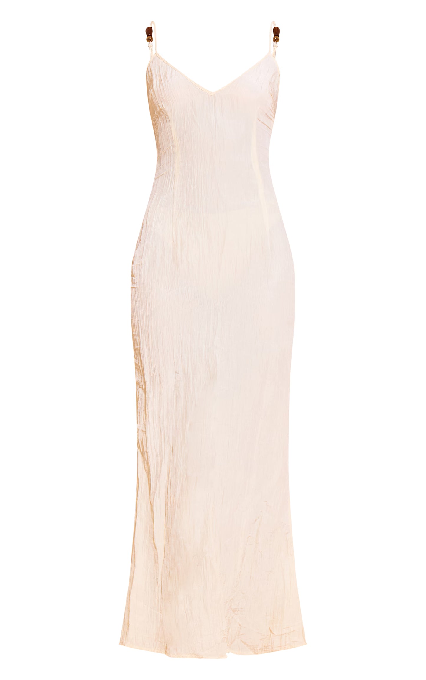 Natural Textured Beaded Detail Strappy Maxi Dress