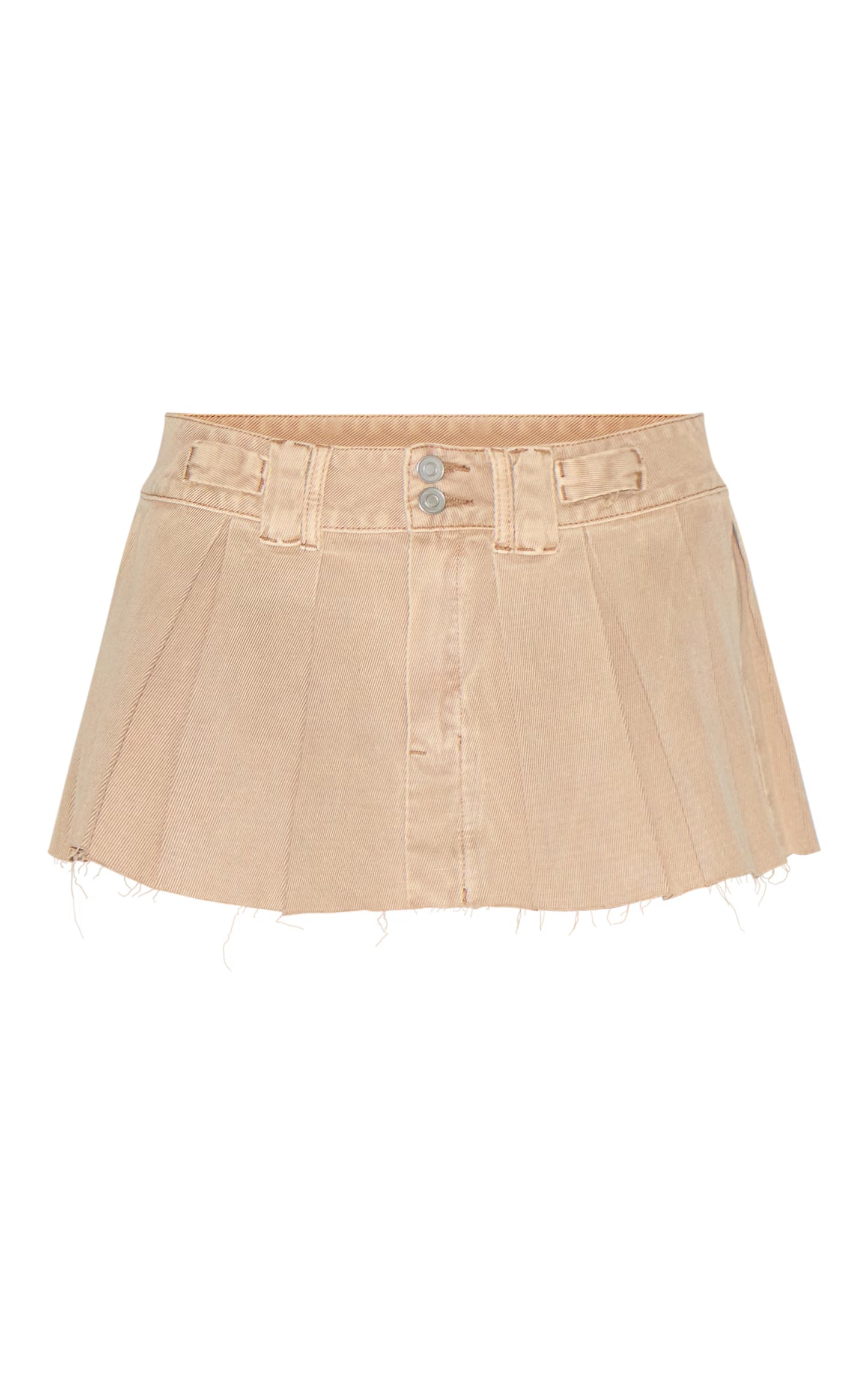 Sand Washed Corduroy Denim Mid Rise Pleated Mini Skirt