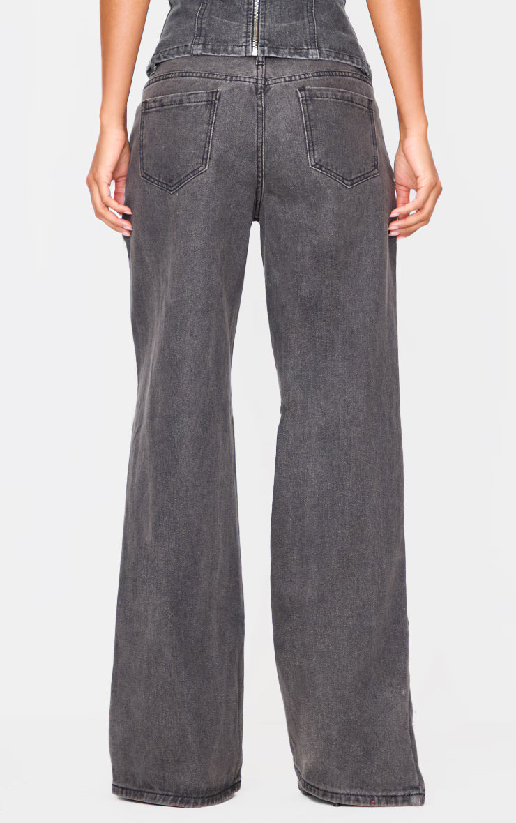 Washed Black Extreme Distressed Sequin Panel Straight Leg Jeans