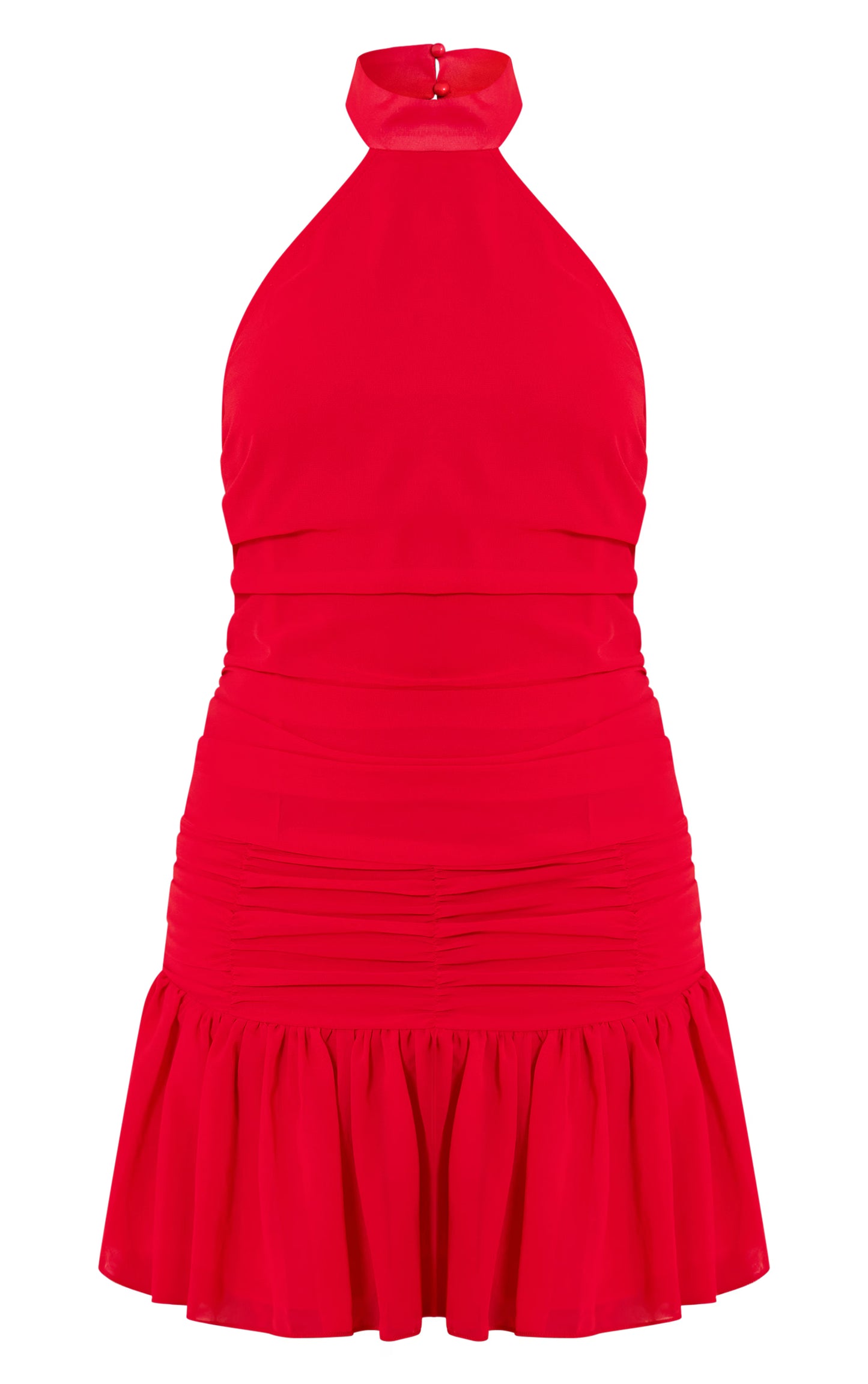 Red Chiffon Halter Neck Mini Dress