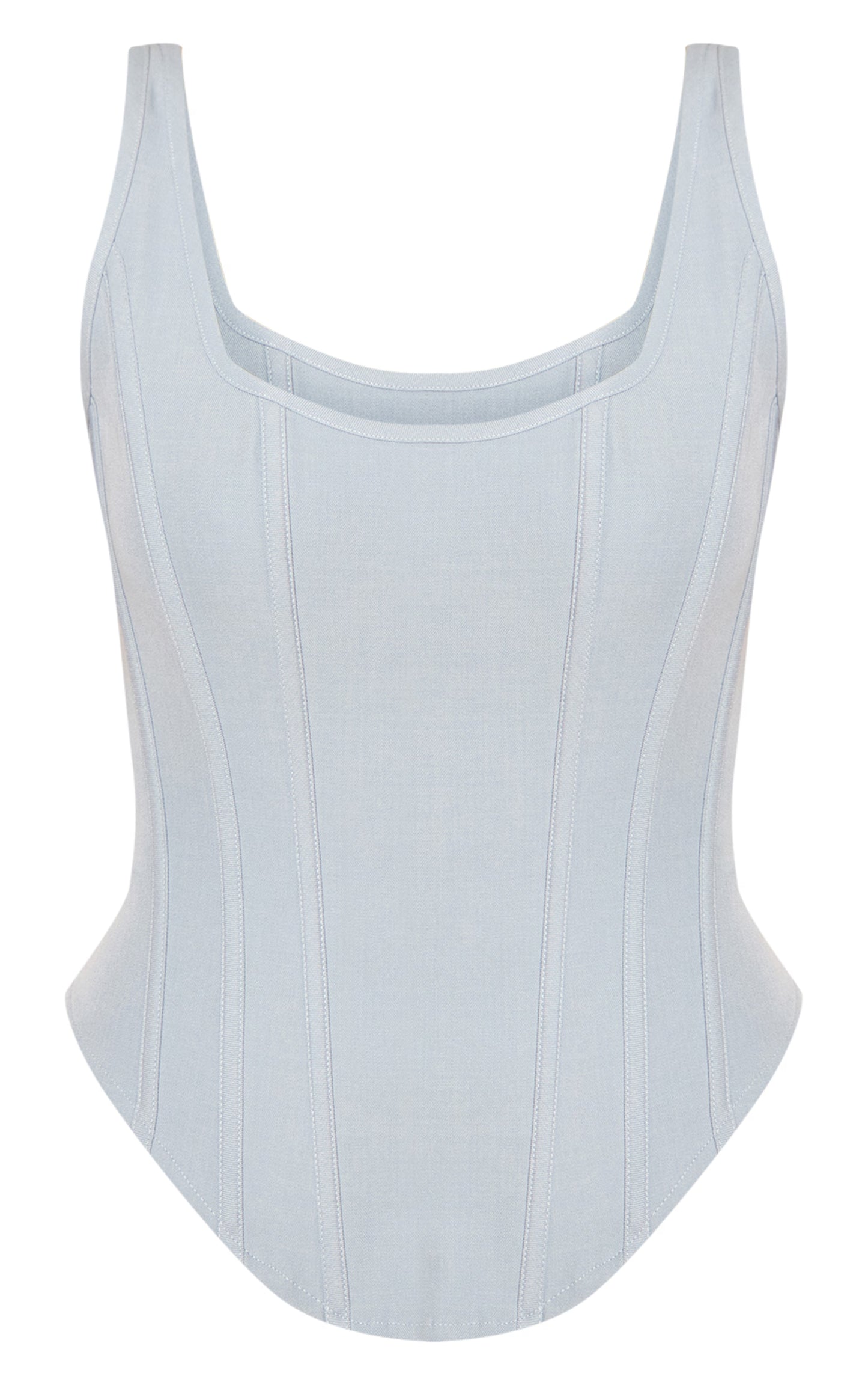 Sky Blue Boned Dip Hem Longline Corset